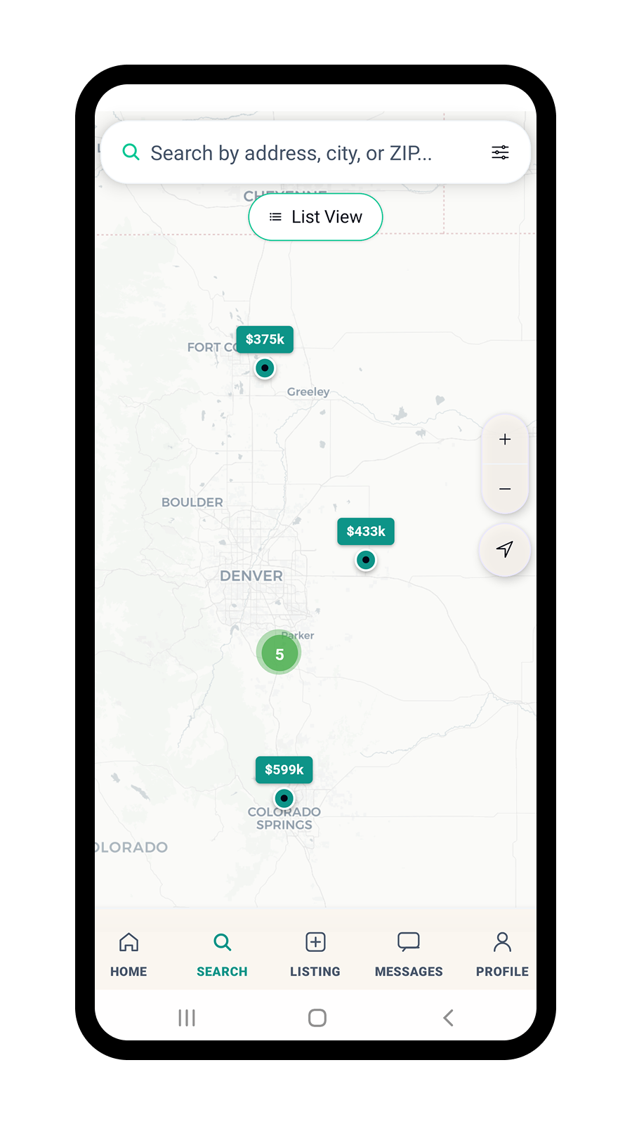 Property Search & Listings Screen