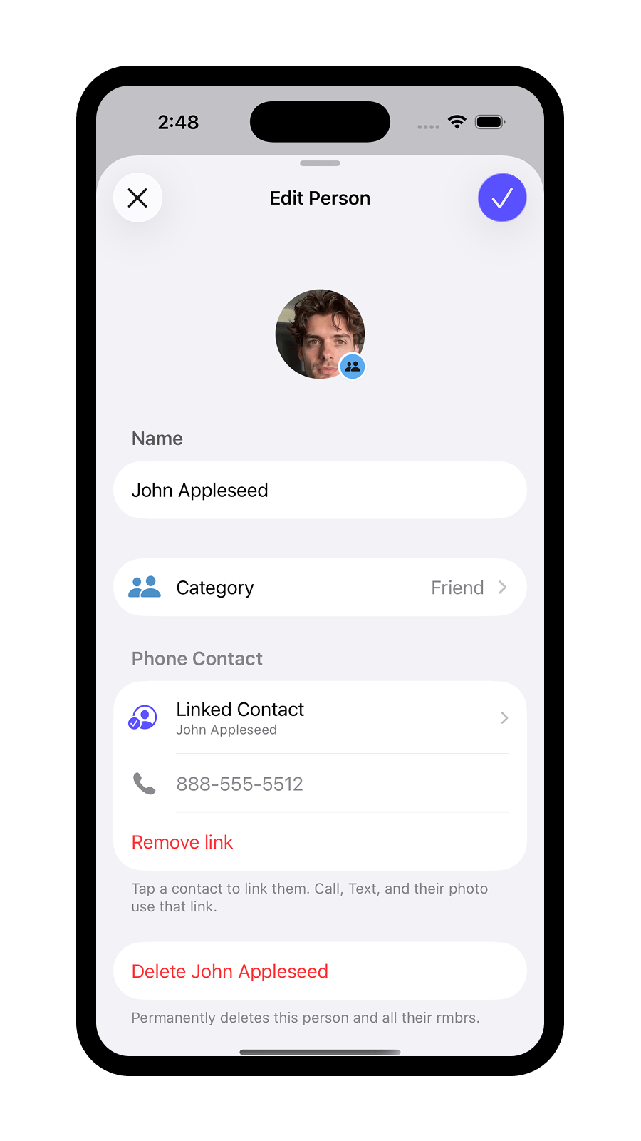Person Detail & Pinned Facts Screen