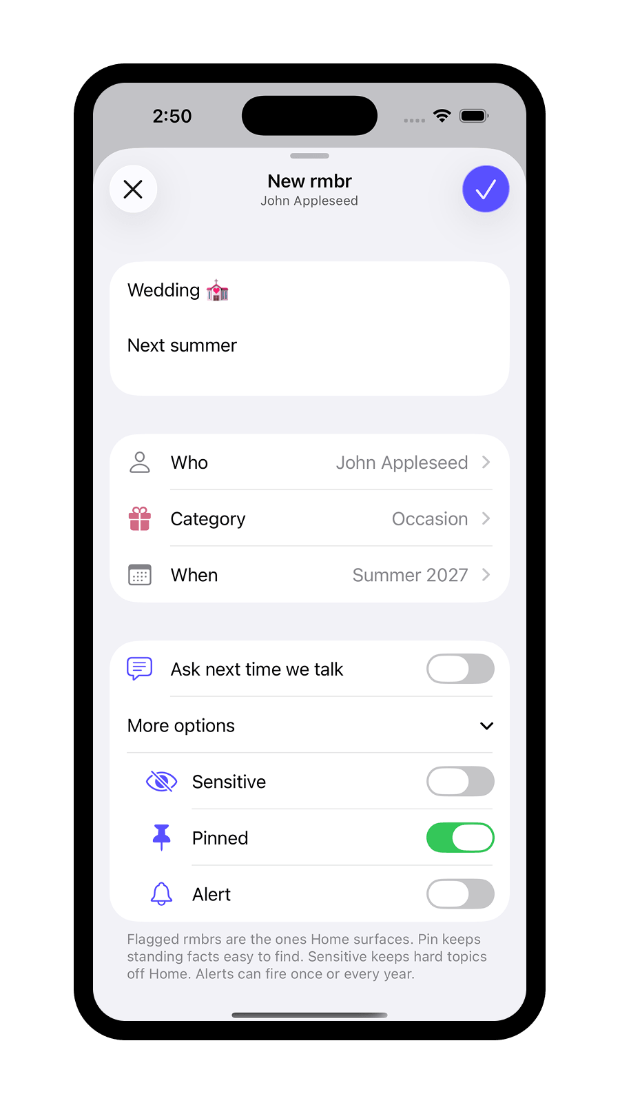 Home & Occasion Alerts Screen